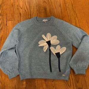 Mayoral Light Blue Daisy Appliqué Crewneck Sweater